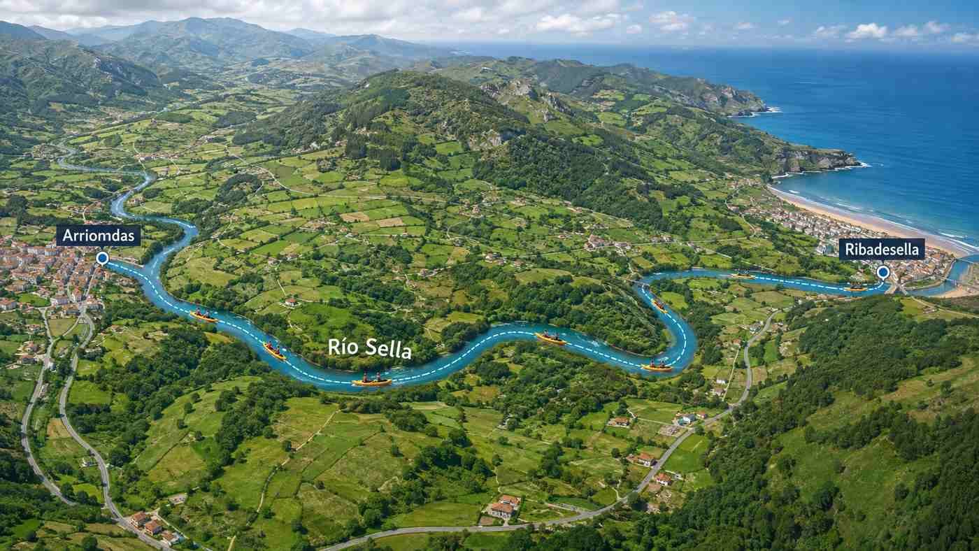Mapa del Descenso del Sella: el río tramo a tramo